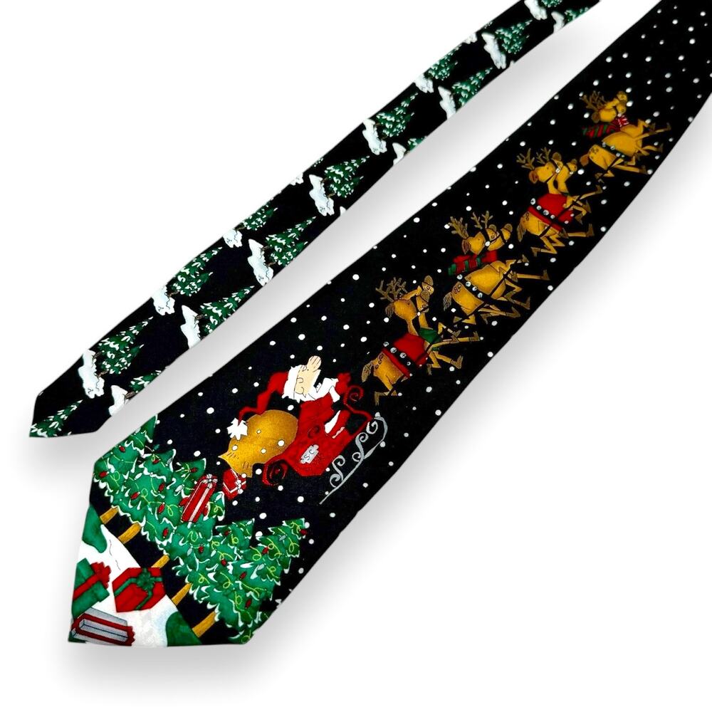 Vintage Christmas Tie Santa Reindeer Snow Hallmark Yule Holiday - Picture 2 of 10